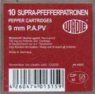 Supra Defense-Pfefferpatrone 9mm PA Wadie